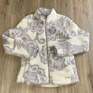 Avalanche Women's Sherpa Fleece Full Zip Jacket Floral Print Cream Gray Size S